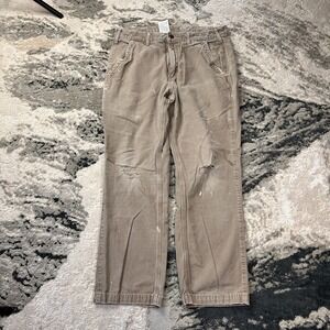 Carhartt Y2k Canvas Relaxed Fit Pants Mens 34x30 Khaki Distressed Straight Leg